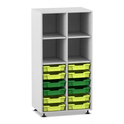 Mittelhohes Regal, 143,9 x 73,1 x 48, mit 12 Boxen und 4 Böden