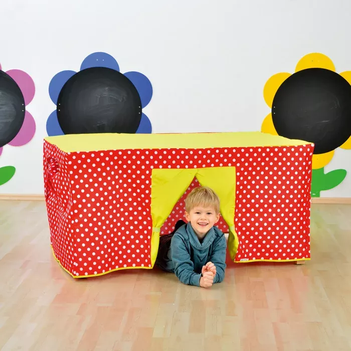 Kinderzelt, rot mit punkten, Tunnelschlupf, Spielhaus, Pavillon