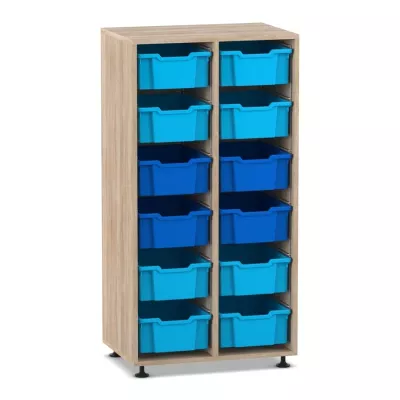 Mittelhohes Regal, 143,9 x 73,1 x 48, mit 12 Boxen