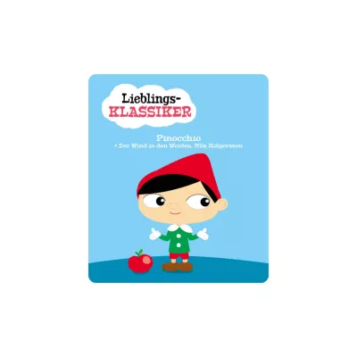 Kinderbuch, Pinocchio, Illustration, Blaues Hintergrund, Apfel