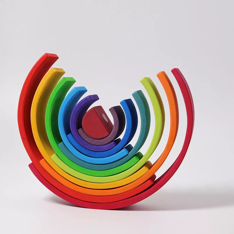 holzspielzeug, bunte ringe, konstruktionsspielzeug, regenbogen, stapelspielzeug