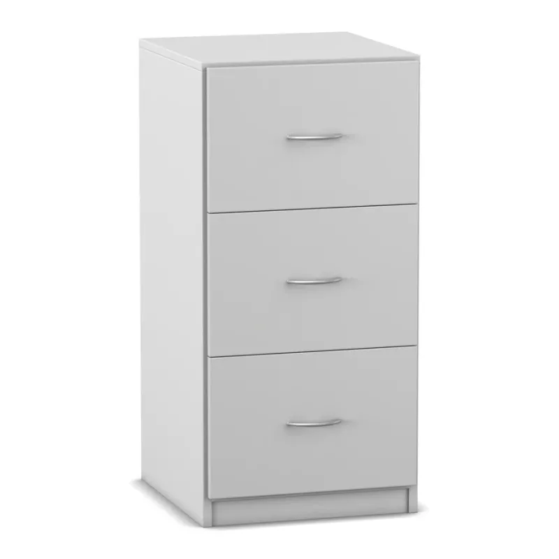 Schubladenkommode, Kompaktmöbel, Weiß, 3-Schubladen, Stahlgriffe
