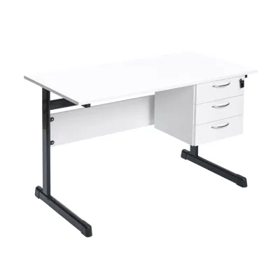 Schreibtisch, Schubladen, Weiß, Metallbeine, Schwenkbar