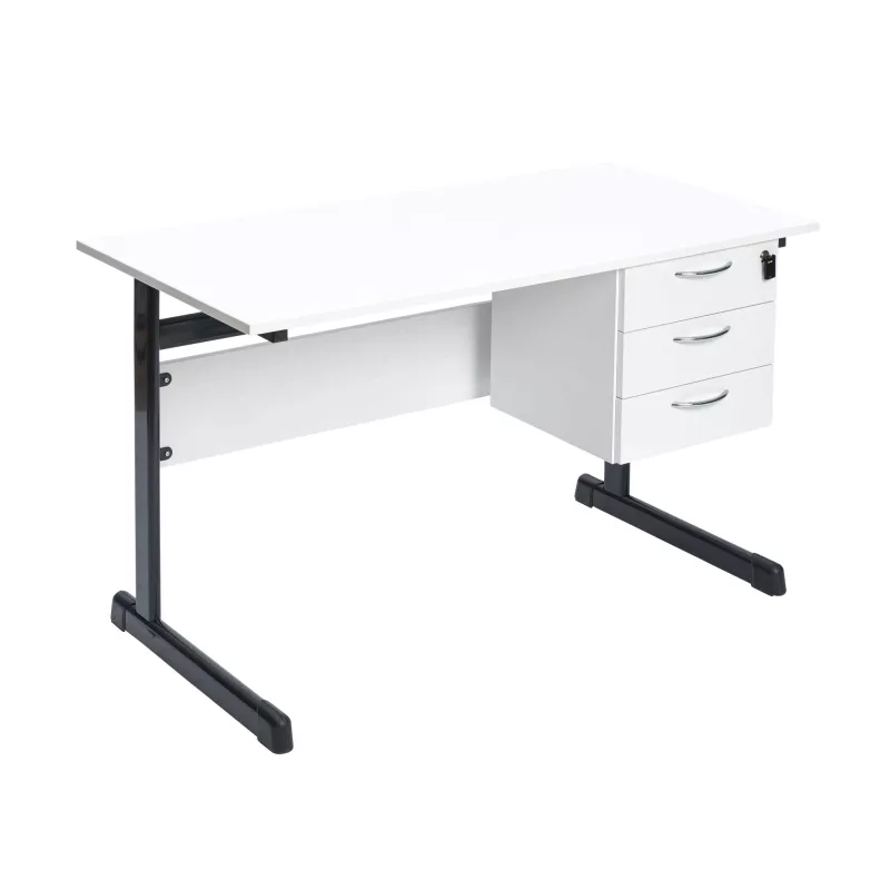 Schreibtisch, Schubladen, Weiß, Metallbeine, Schwenkbar