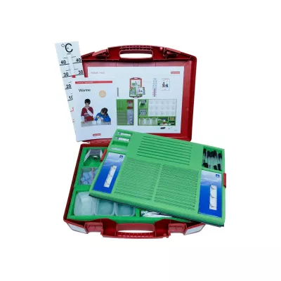 Experimentier-set, Wissenschaftsset, Thermometer, Kunststoffkoffer, grüner Schaumstoff
