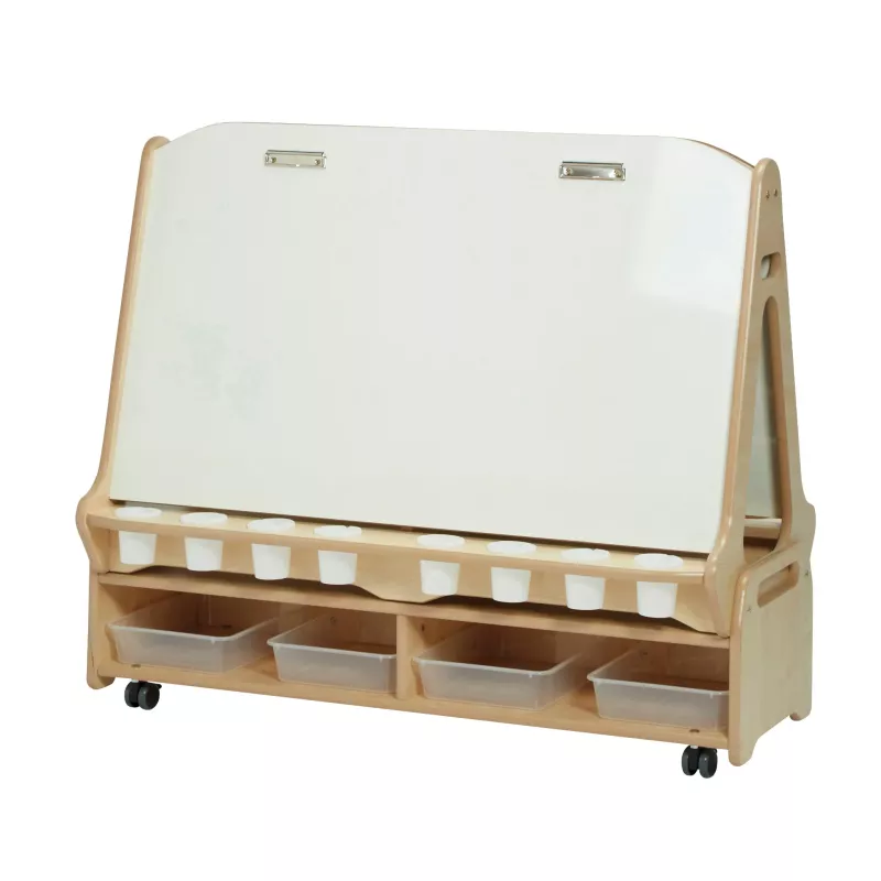 Kreativtafel, Whiteboard, Holzwageraum, Aufbewahrungsregal, Rollwagen