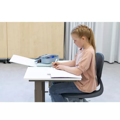 Schülerin, Schreibtisch, Stift, Haarzopf, Papier