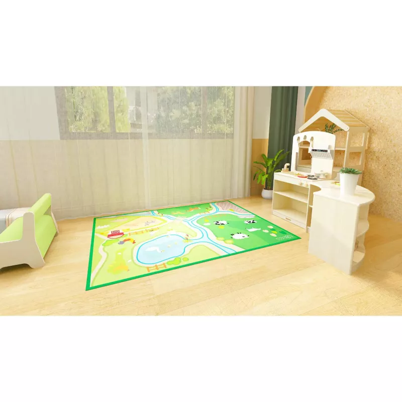 Spielteppich, Kinderzimmer, Landschaftsmotiv, Spielmatte, Holzspielzeug