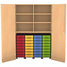 Garagenschrank mit Mittelwand, 190 x 126,4 cm, mit 6 Böden, 4 Rollcontainern und 32 Boxen