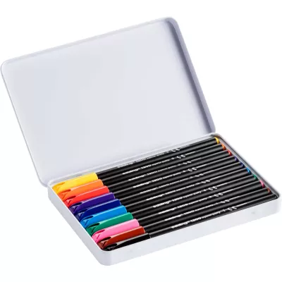 Filzstifte, Metalletui, Mehrfarbig, Schwarzer Schaft, 12er-Set