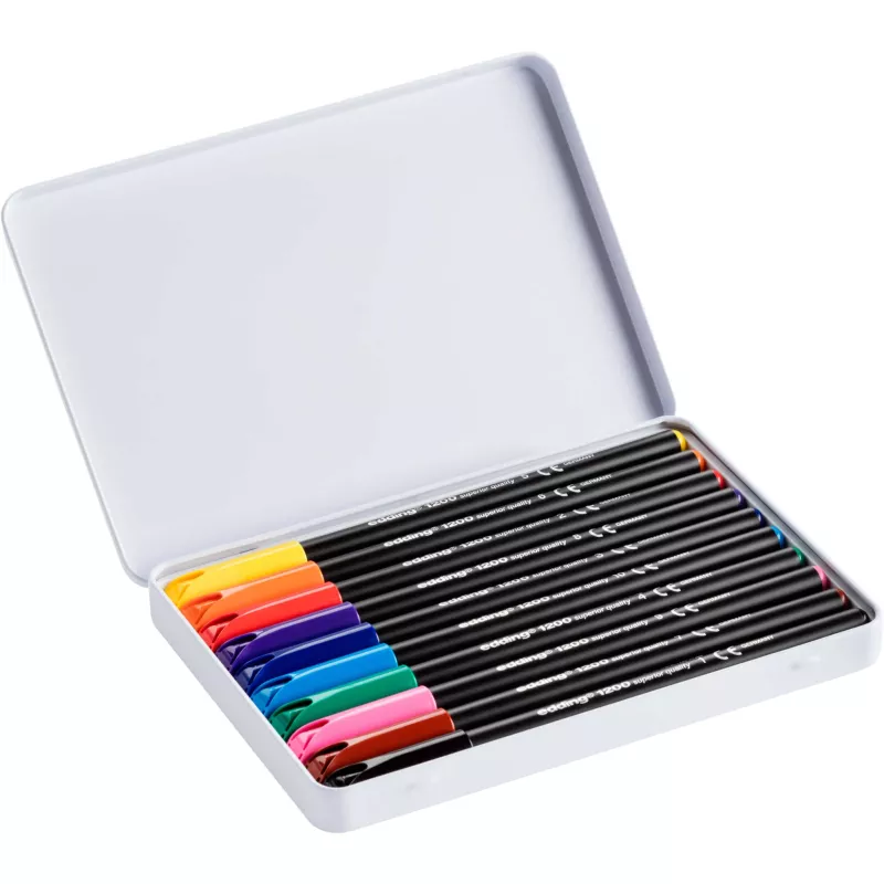 Filzstifte, Metalletui, Mehrfarbig, Schwarzer Schaft, 12er-Set