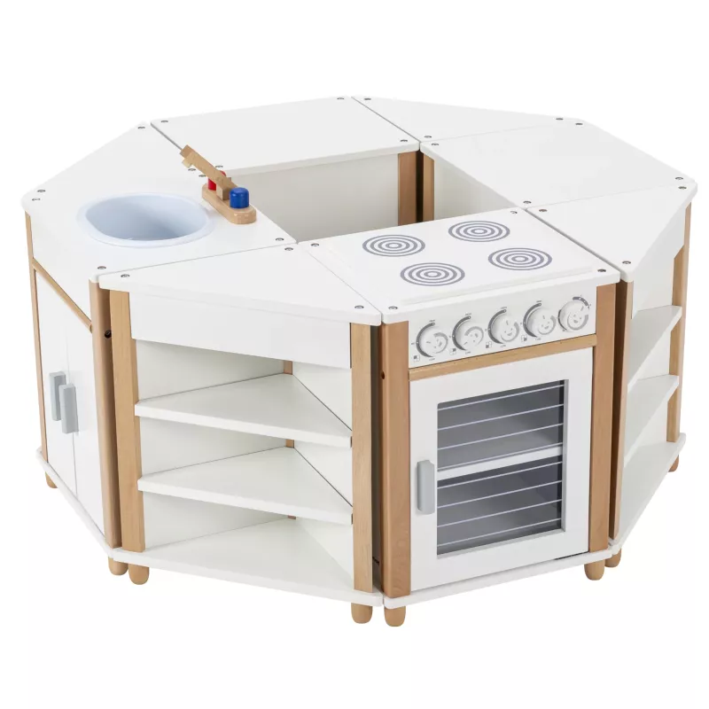 Kinderküche, Kochset, Holzspielzeug, Küche grau, Spielküche