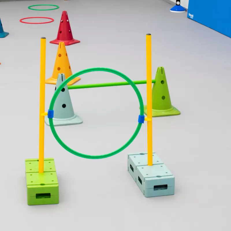 agility obstacle, hurdle set, ring obstacle, colorful cones, training equipment