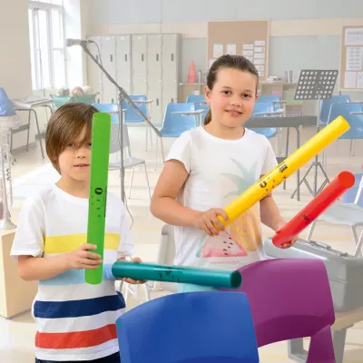 kinder, musikinstrumenten spielzeug, klassenzimmer, bunte röhren, rollenspiel