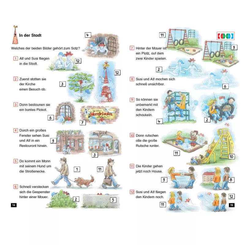 Kinder, Parkszene, Spielplatz, Straßenszene, Bildgeschichte