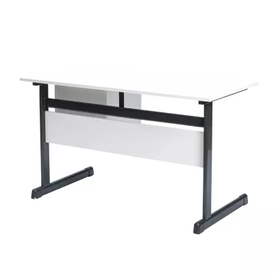 Schreibtisch, Schreibtisch mit Ablage, weißer Schreibtisch, Metallbeine, Klappbeine-Schreibtisch