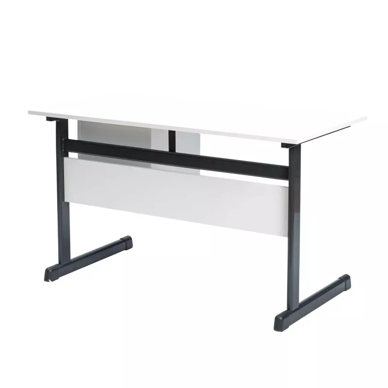 Schreibtisch, Schreibtisch mit Ablage, weißer Schreibtisch, Metallbeine, Klappbeine-Schreibtisch