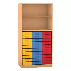 Regale mit 30 flachen Boxen und 2 Böden, davon 1 verstellbar