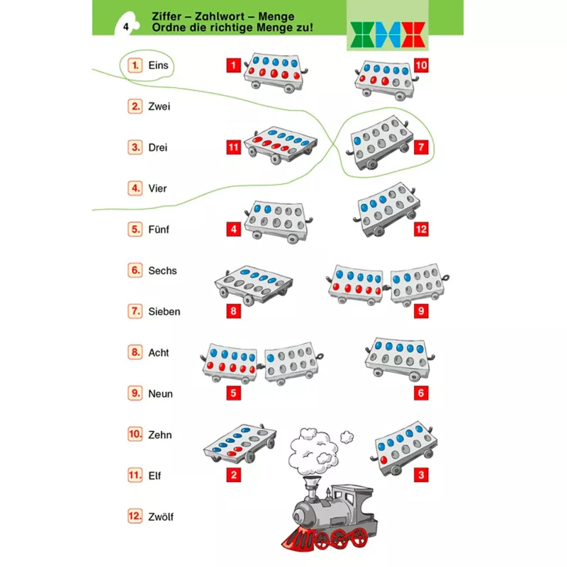 Lernmaterial, Zahlensinn, Muster, Wagen, Zahlenbildung