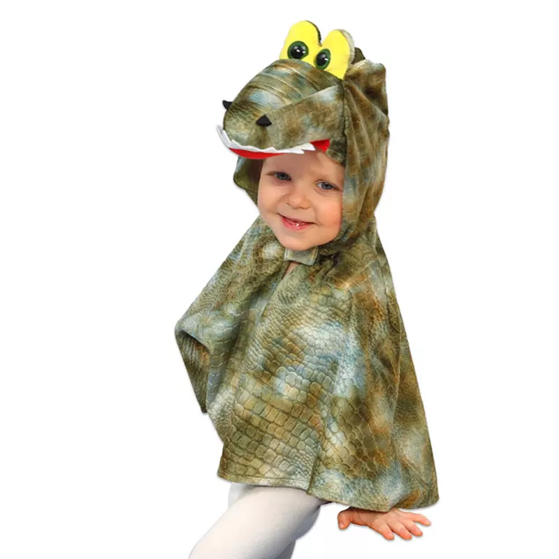 Kinder-Cape, Dinosaurien-Kostüm, Kroko-Muster, Kids Cape, Kostüm-Hut mit Augen