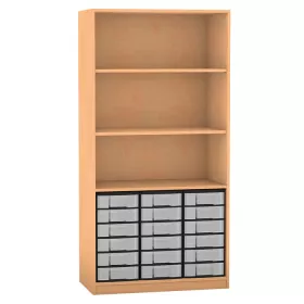 Regale mit 18 flachen Boxen und 3 Böden, davon 2 verstellbar