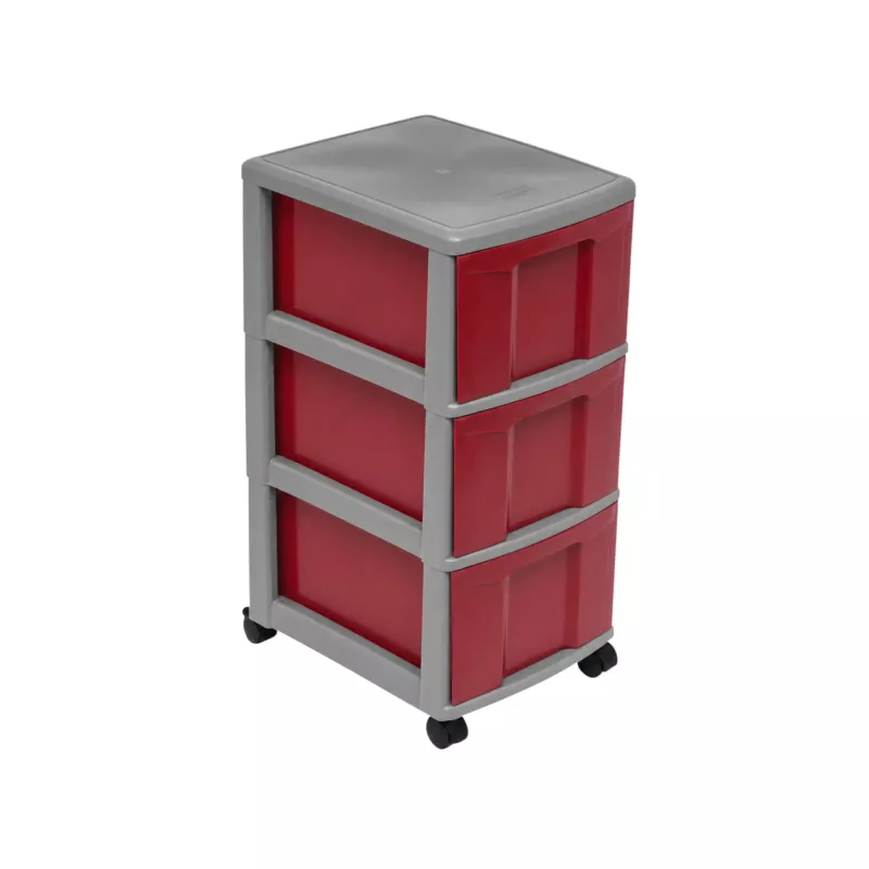 Kunststoff-Drawer, Rollcontainer, Rotgrau, 4 Schubladen, Rollwagen