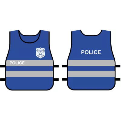 Schutzweste, Polizeiweste, Reflektierende Streifen, Blau, Marke sichtbar?