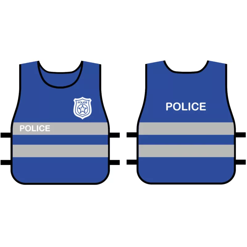 Schutzweste, Polizeiweste, Reflektierende Streifen, Blau, Marke sichtbar?