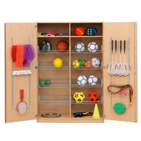 Sportschrank, 190 x 126,4 x 60 cm, mit 8 Gitterkörben, 2 Böden und Türen mit Gerätehaken