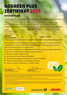 zertifikat, goGreen, post, briefversand, zertifikat 2023