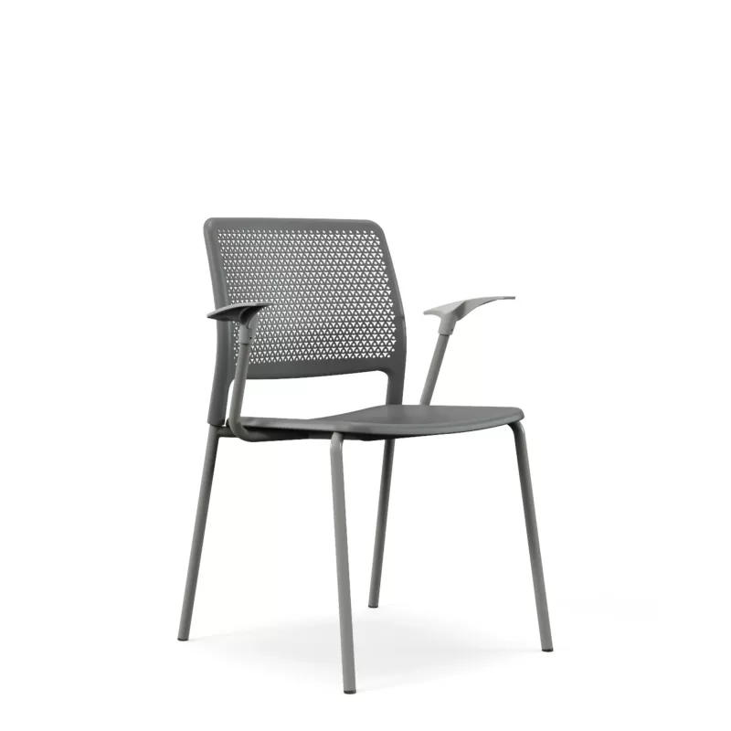 Stuhl, Gestell, Gitterrücken, Kunststoffsitz, Graues Design