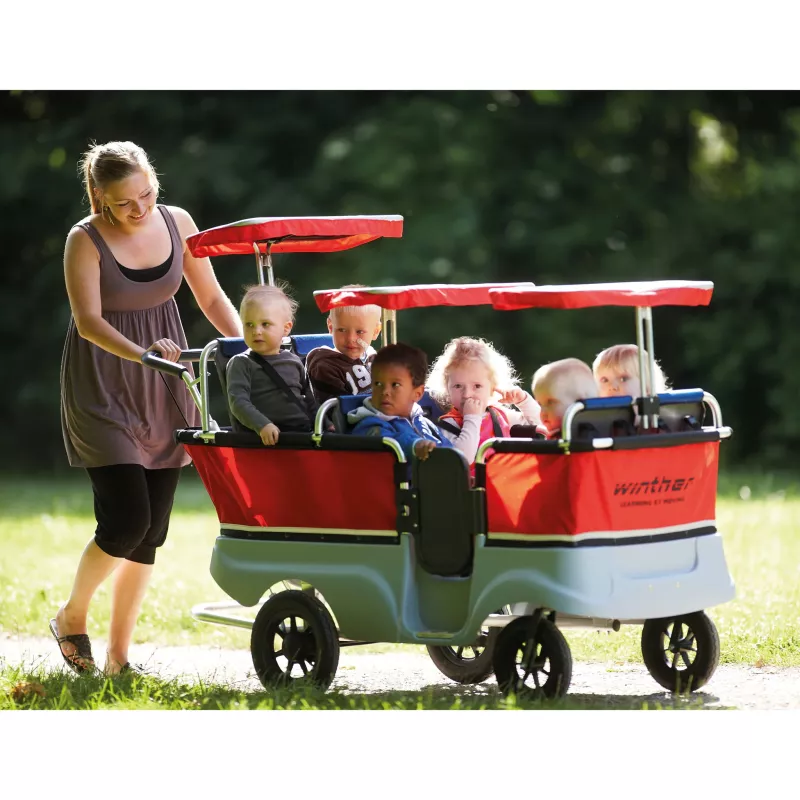 Kinderwagen, Gruppenkinderwagen, Doppelwagen, rot, Sitzbereiche