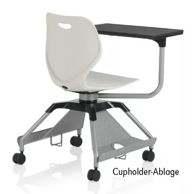 Schreibtischstuhl, Rollenstuhl, Klapper-Ablage, Metallrahmen, Weiß