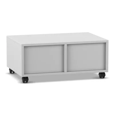 low cabinet, storage unit, cabinet on wheels, sliding doors, white color