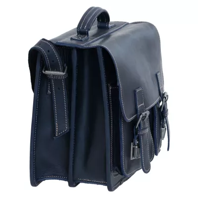 Bürotasche, Messenger, Leder, Navy, Schultertasche