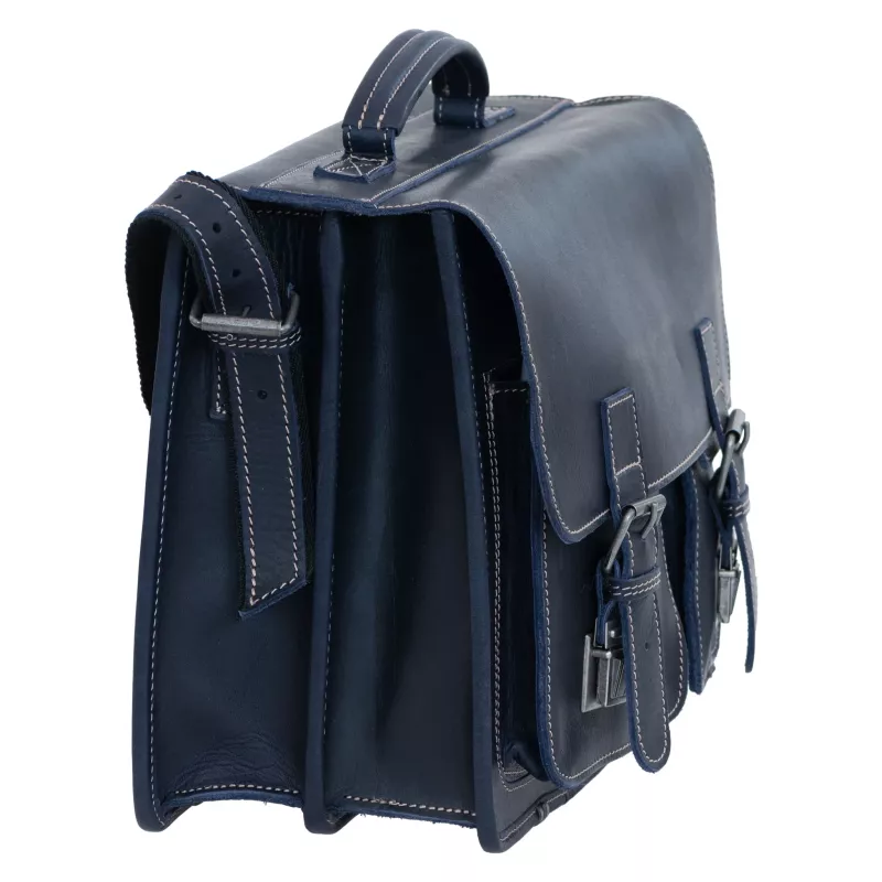 Bürotasche, Messenger, Leder, Navy, Schultertasche