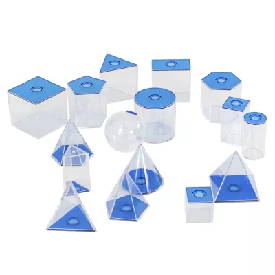 geometrische Formen, Kunststoffwürfel, Trichter/Pyramide, transparent, blau