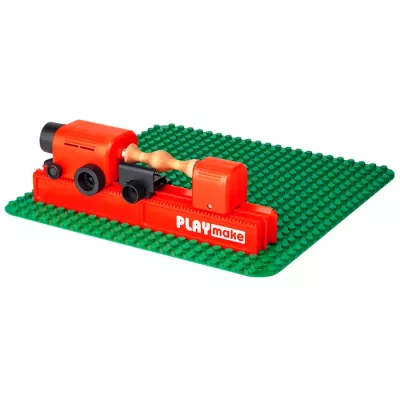 rote Maschine, LEGO-ähnliches Baustein-Set, industrielles Spielzeug, grüne Basisplatte, Play Make