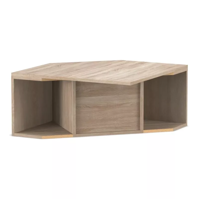 low table, coffee table, oak finish, open shelf, rectangular