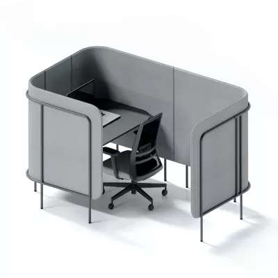 Arbeitsplatz, Büroarbeitsplatz, Sitz- und Tischkombination, Schreibtisch-Nische, Trennwand-Kabine
