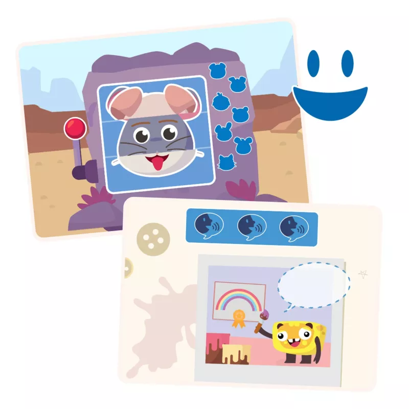 Mouse spielzeug, Tragbares Spielkonsole, Lila Gerät, Wüstenlandschaft, Blaue Knöpfe
