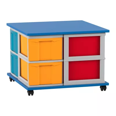 Kunststoffbox, Aufbewahrungseinheit, Rollwagen, bunte Schubladen, Rollenunterbau