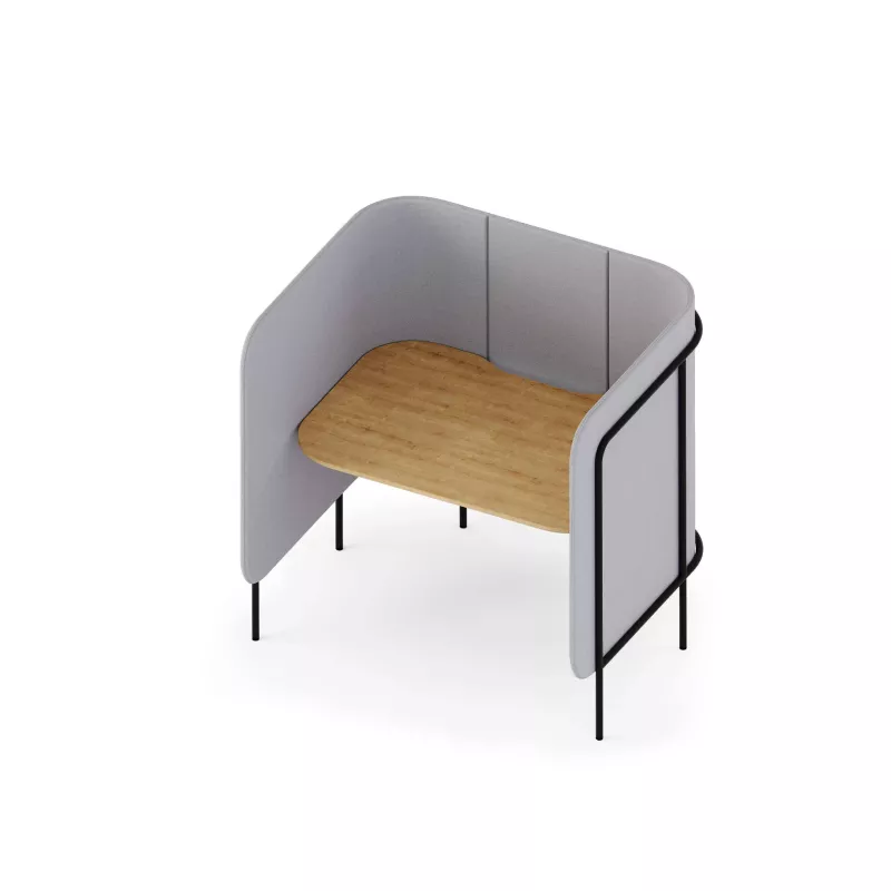 Sitzbank, Sessel mit Trennwand, Holzplatte, Grau, Metallbeine