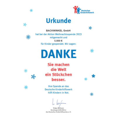 Danke, Urkunde, WeihnachtsSpende, Spende, Kinderhilfe