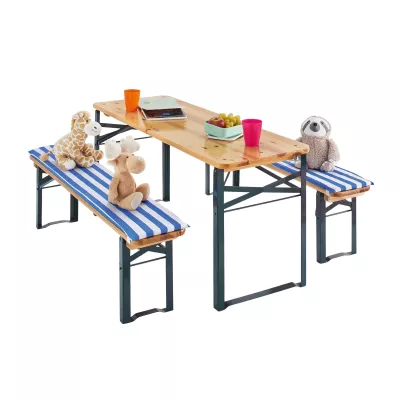 Kinderbank, Tischset, Stuhlbank, Holztisch, Stofftiere