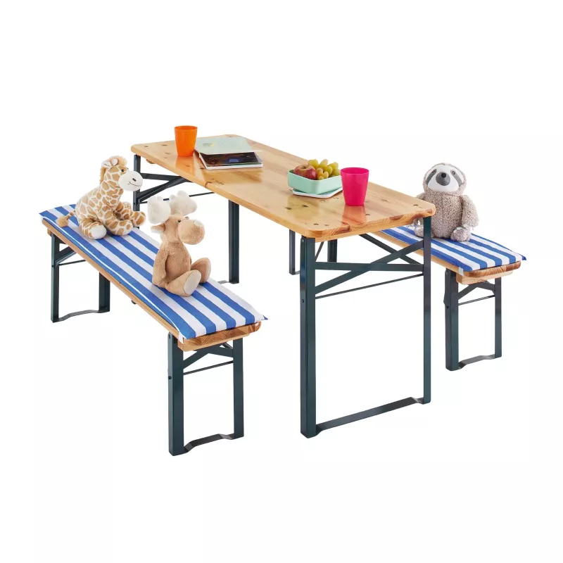 Kinderbank, Tischset, Stuhlbank, Holztisch, Stofftiere