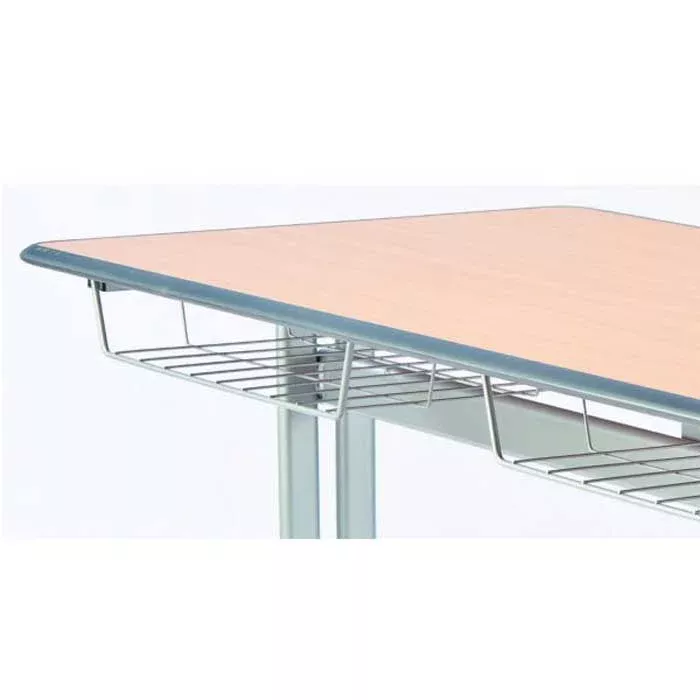 Schreibtisch, Kantentisch, Metallrahmen, Ablagekorb, Holztischplatte