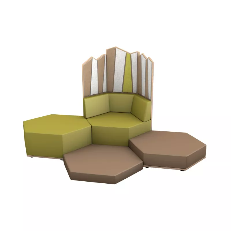 Sitzgruppe, Sofa-Sektion, Ottomane, Polsterung, Holz-Raumtrennwand