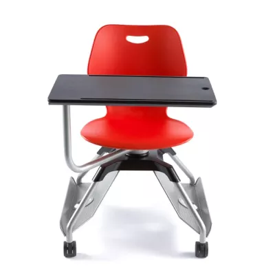 Schulstuhl, Schreibtischstuhl, Schulstuhl mit Schreibplatte, rot, Rollenstuhl