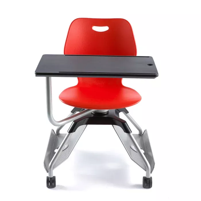 Schulstuhl, Schreibtischstuhl, Schulstuhl mit Schreibplatte, rot, Rollenstuhl